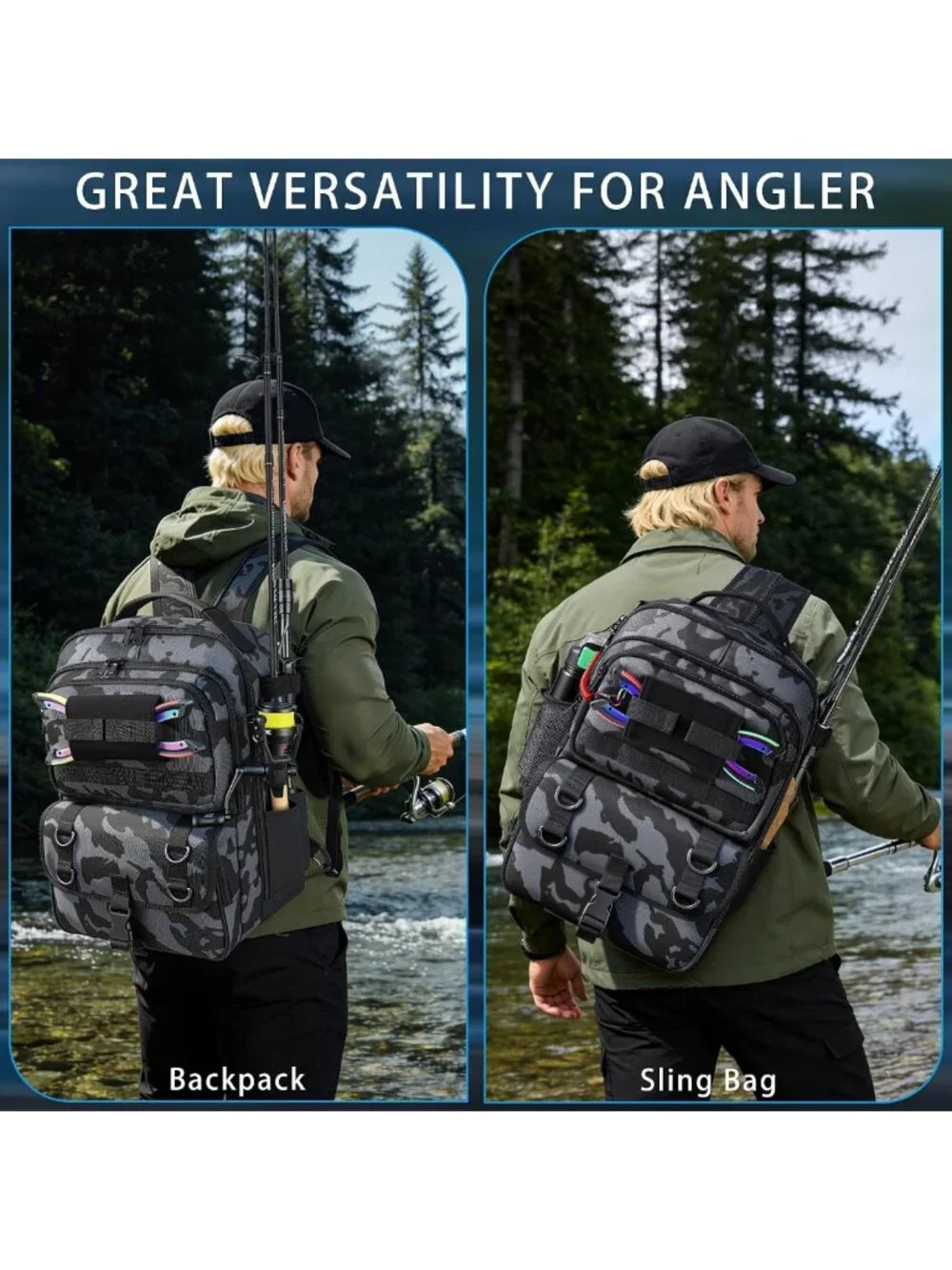Waterproof Fishing Backpack with Tackle Boxes & Rod Holder - Camouflage Gear Kit